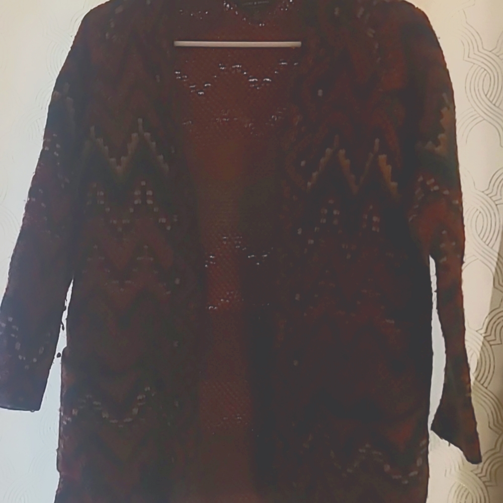 Lucky BRAND Women's Long Ikat Open Front Cardigan Sweater Red/multi Medium